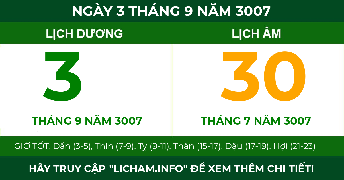 lịch âm ngày 3 tháng 9 năm 3007