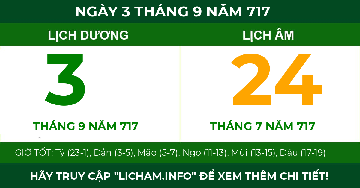 lịch âm ngày 3 tháng 9 năm 717