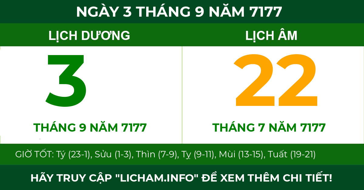 lịch âm ngày 3 tháng 9 năm 7177
