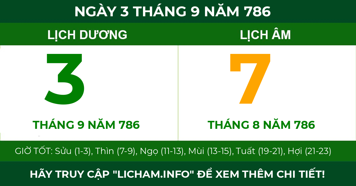 lịch âm ngày 3 tháng 9 năm 786