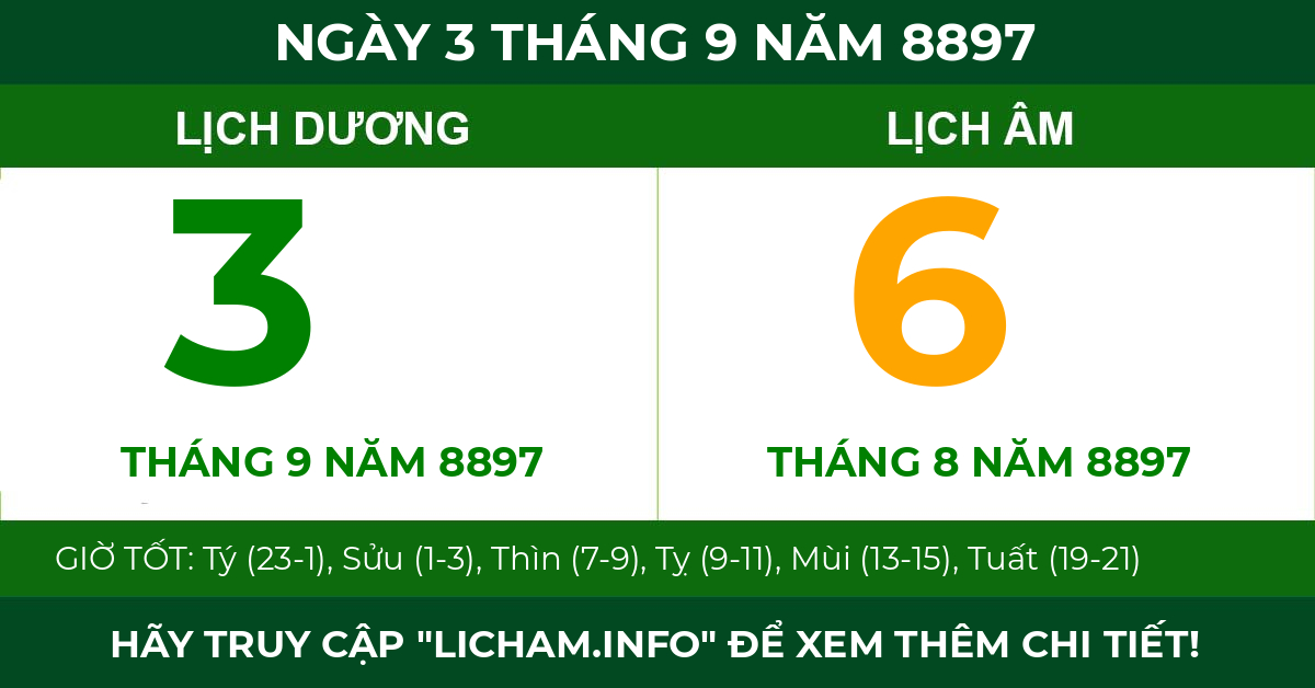 lịch âm ngày 3 tháng 9 năm 8897