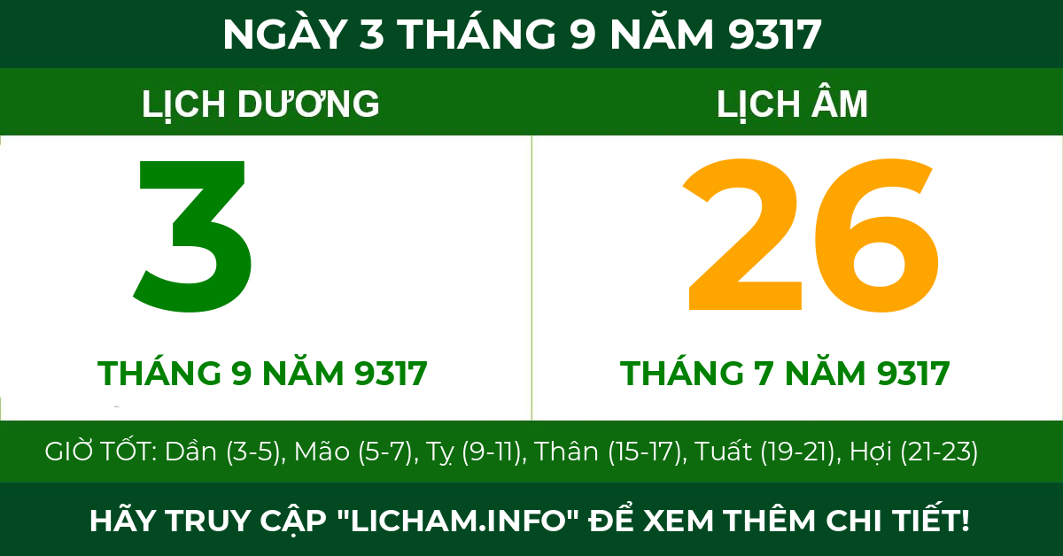 lịch âm ngày 3 tháng 9 năm 9317