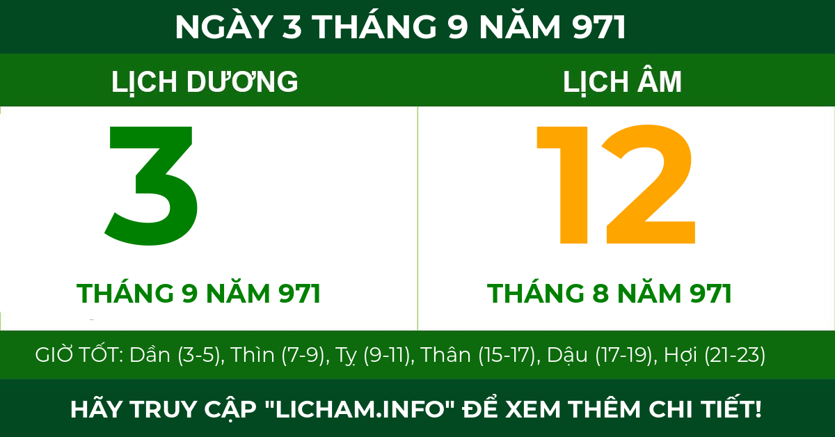 lịch âm ngày 3 tháng 9 năm 971