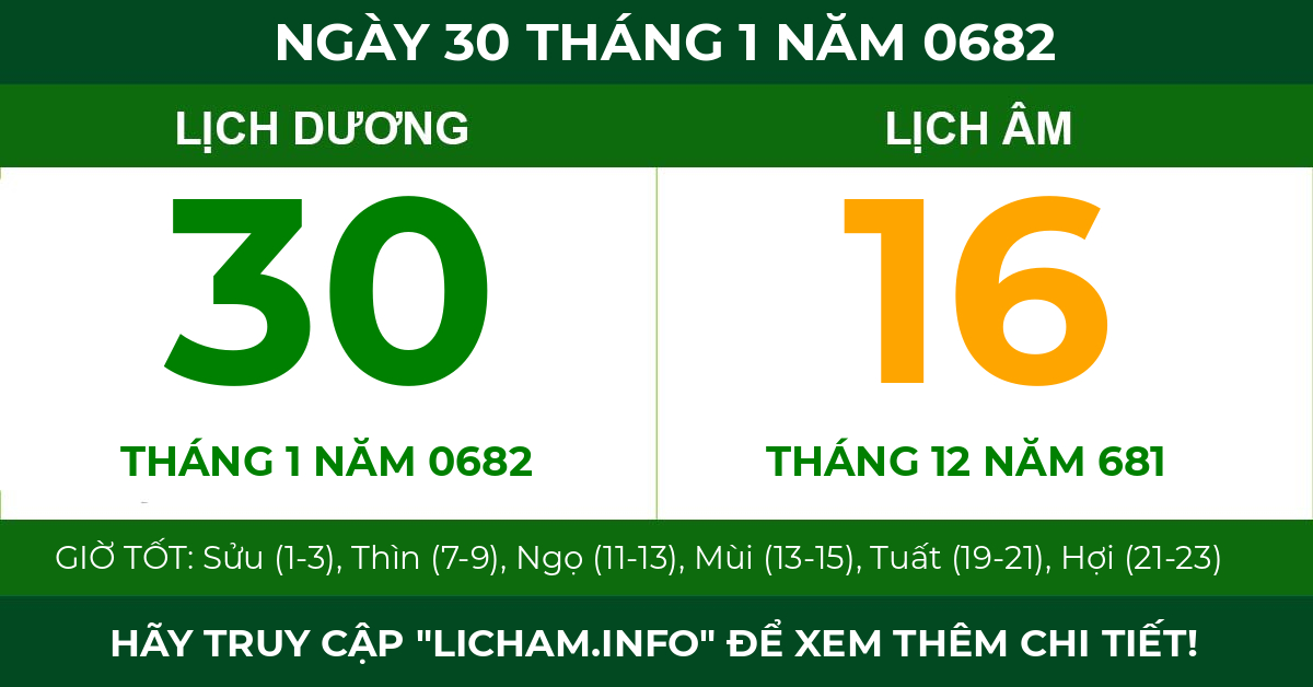 lịch âm ngày 30 tháng 1 năm 0682