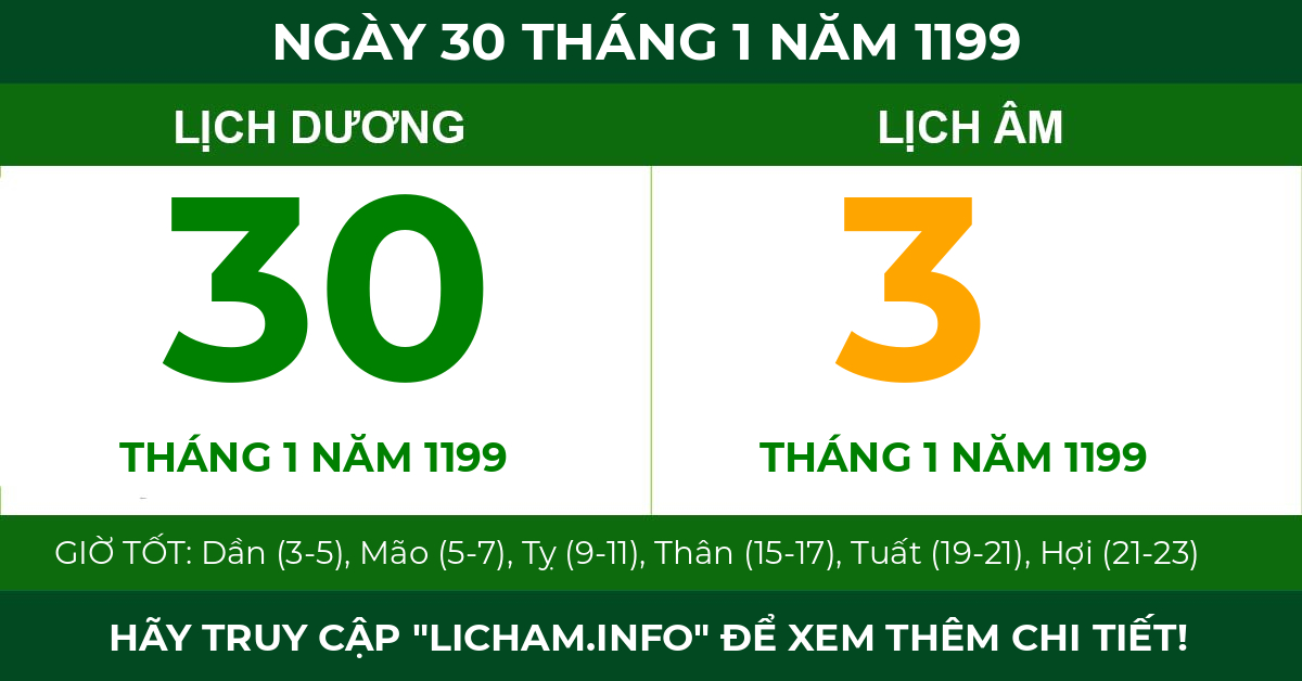 lịch âm ngày 30 tháng 1 năm 1199