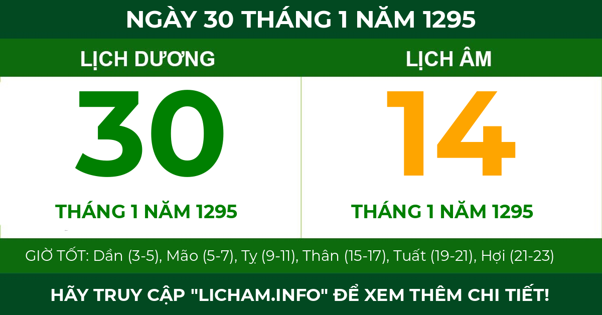 lịch âm ngày 30 tháng 1 năm 1295