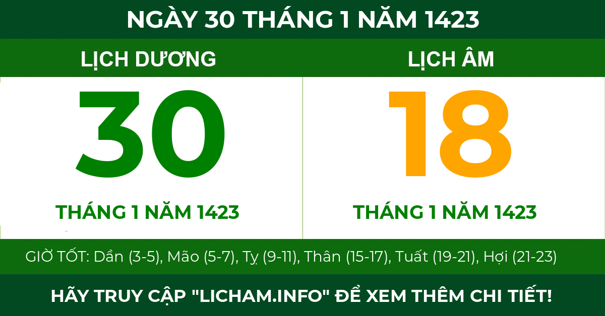 lịch âm ngày 30 tháng 1 năm 1423