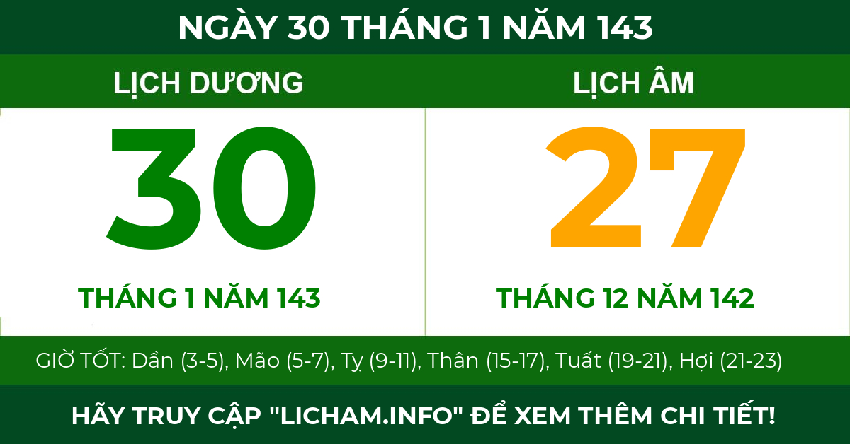 lịch âm ngày 30 tháng 1 năm 143