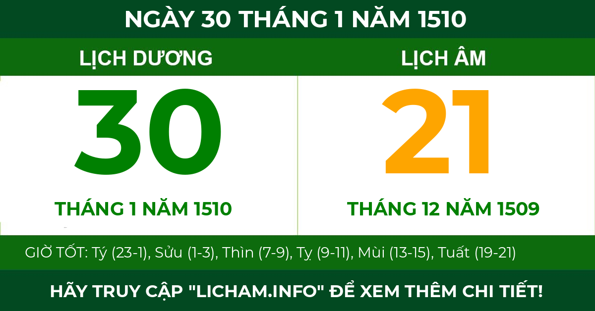 lịch âm ngày 30 tháng 1 năm 1510