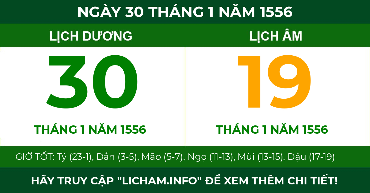 lịch âm ngày 30 tháng 1 năm 1556