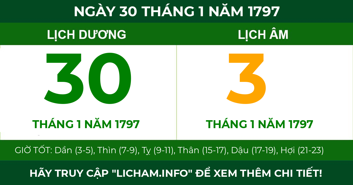 lịch âm ngày 30 tháng 1 năm 1797