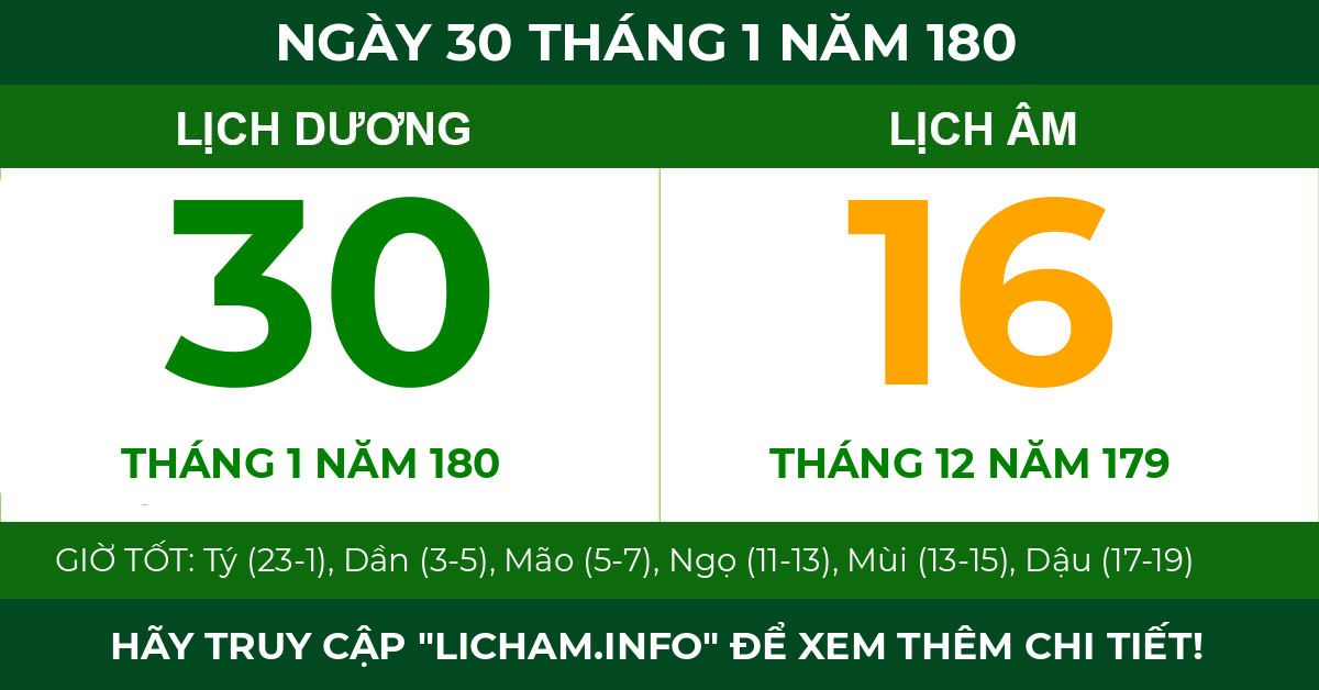 lịch âm ngày 30 tháng 1 năm 180