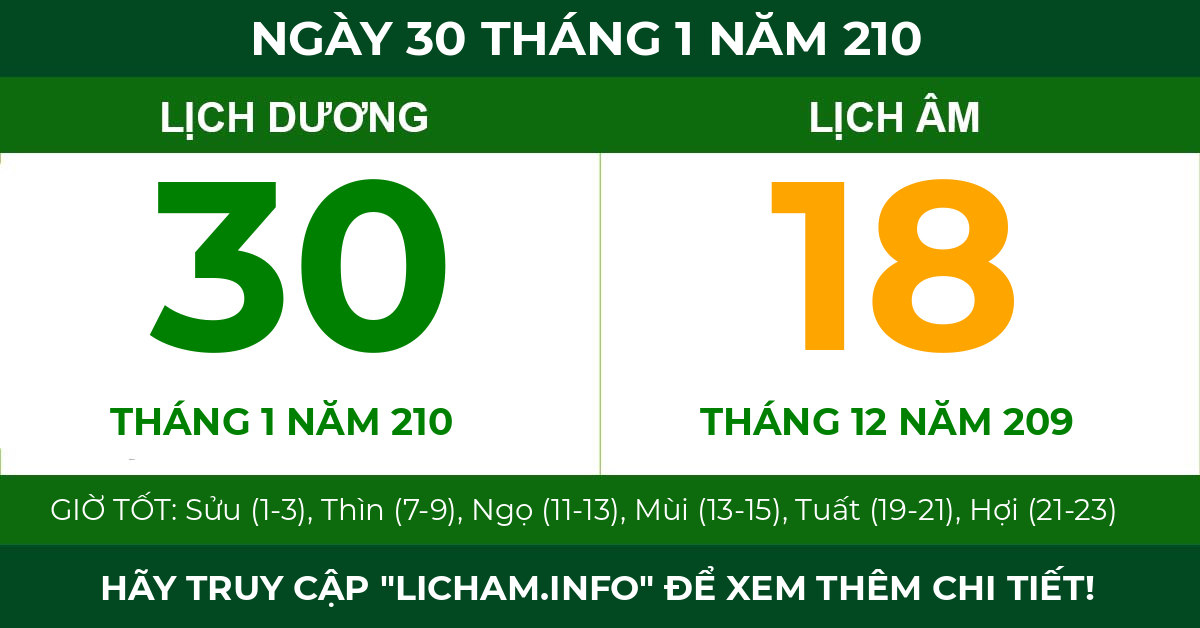 lịch âm ngày 30 tháng 1 năm 210