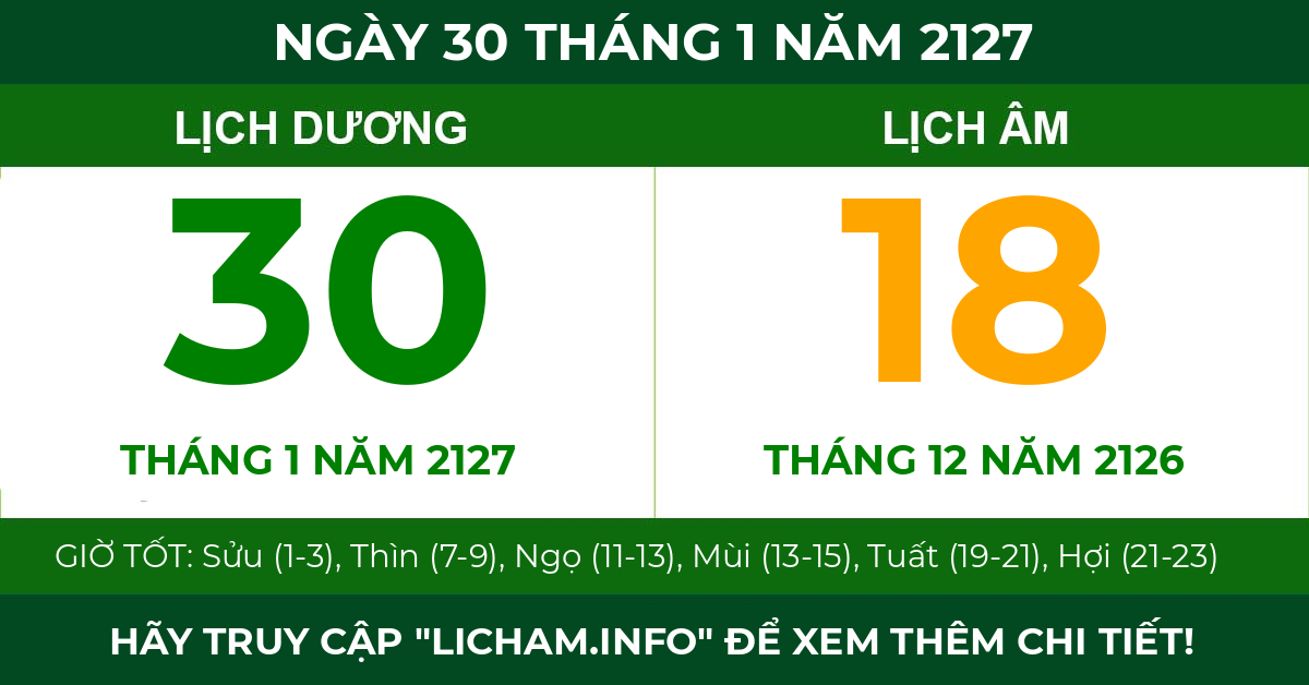 lịch âm ngày 30 tháng 1 năm 2127