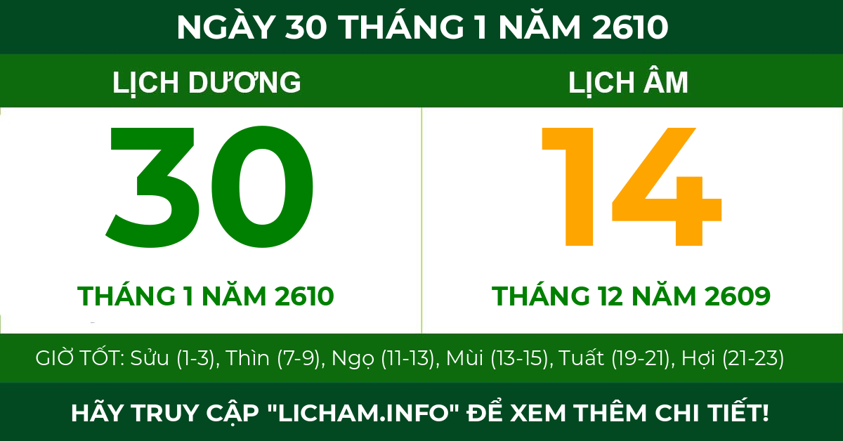 lịch âm ngày 30 tháng 1 năm 2610