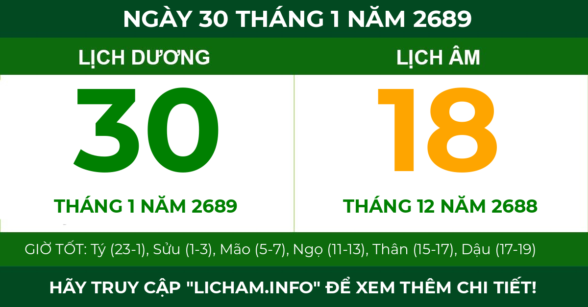 lịch âm ngày 30 tháng 1 năm 2689