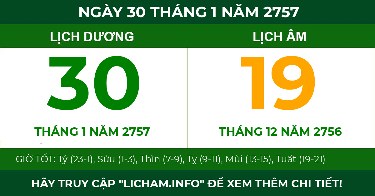lịch âm ngày 30 tháng 1 năm 2757