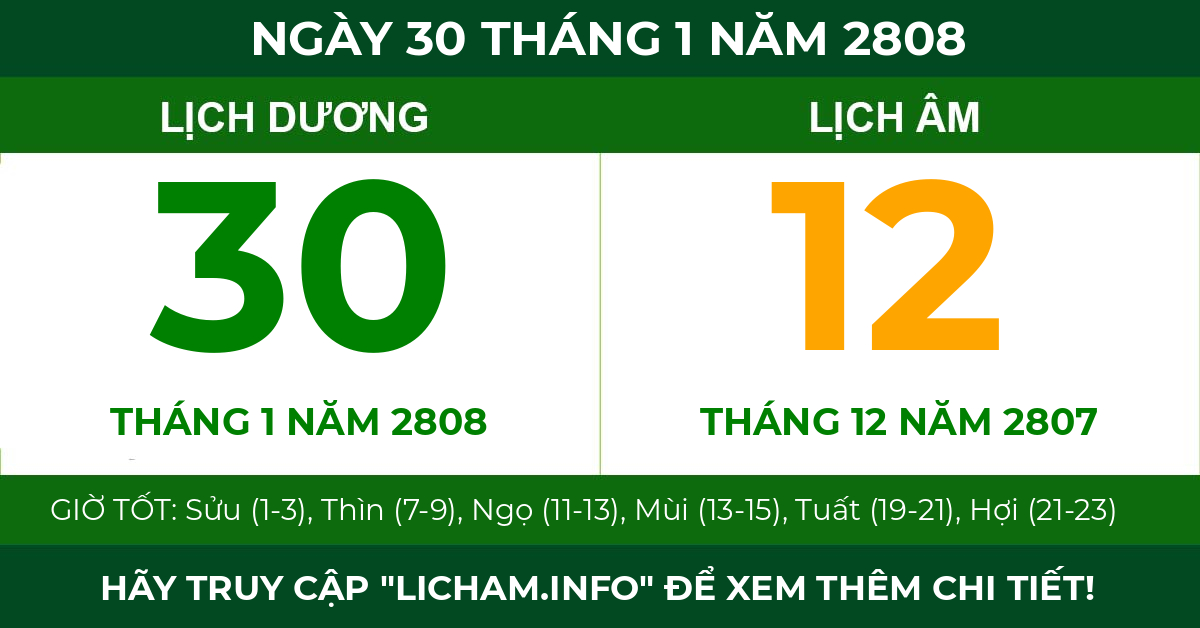 lịch âm ngày 30 tháng 1 năm 2808
