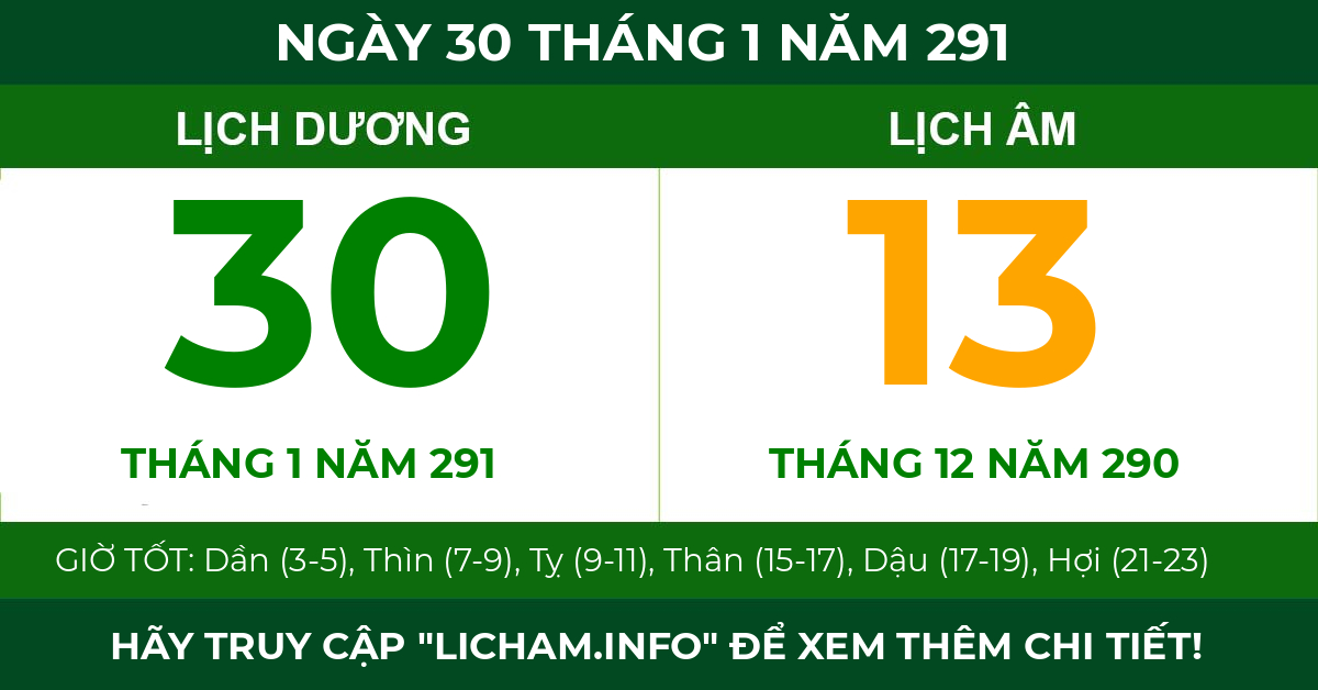 lịch âm ngày 30 tháng 1 năm 291