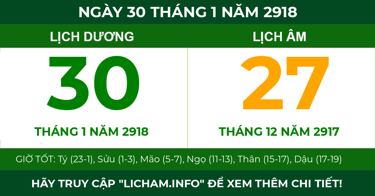 lịch âm ngày 30 tháng 1 năm 2918