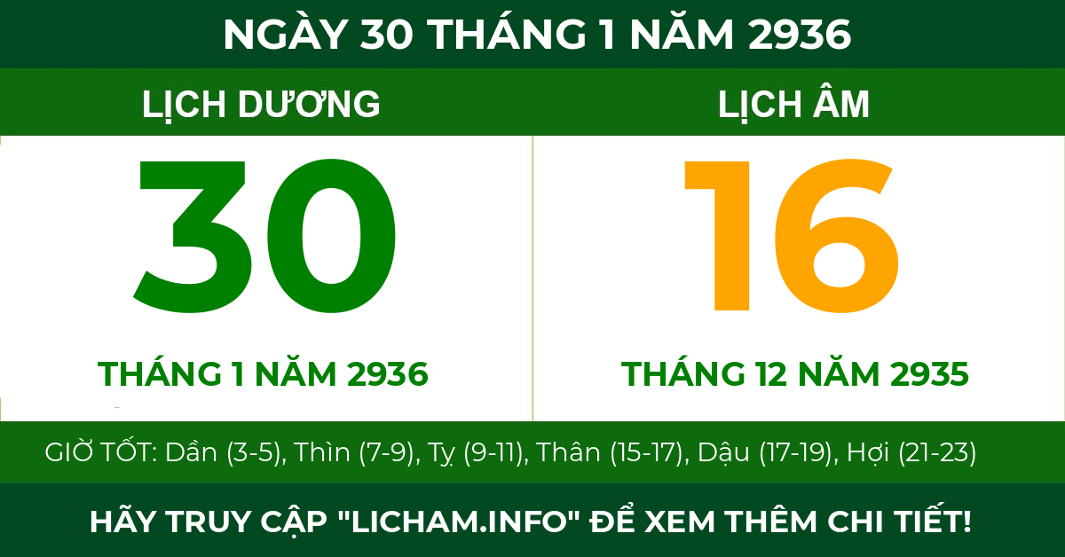 lịch âm ngày 30 tháng 1 năm 2936