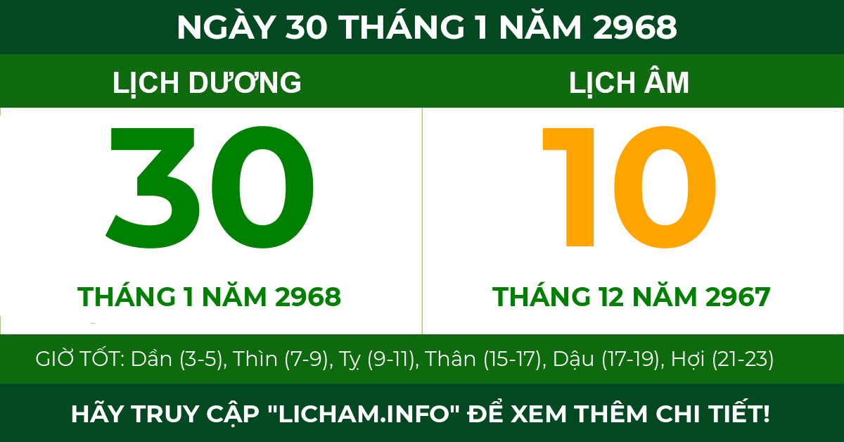 lịch âm ngày 30 tháng 1 năm 2968