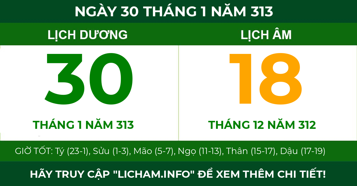 lịch âm ngày 30 tháng 1 năm 313