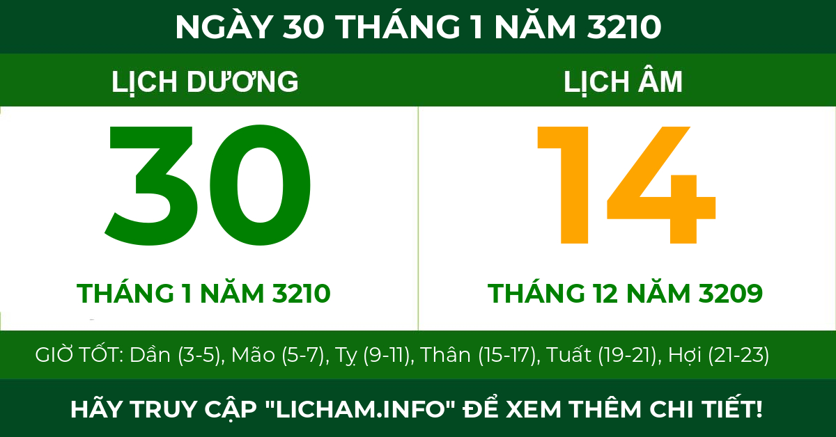 lịch âm ngày 30 tháng 1 năm 3210