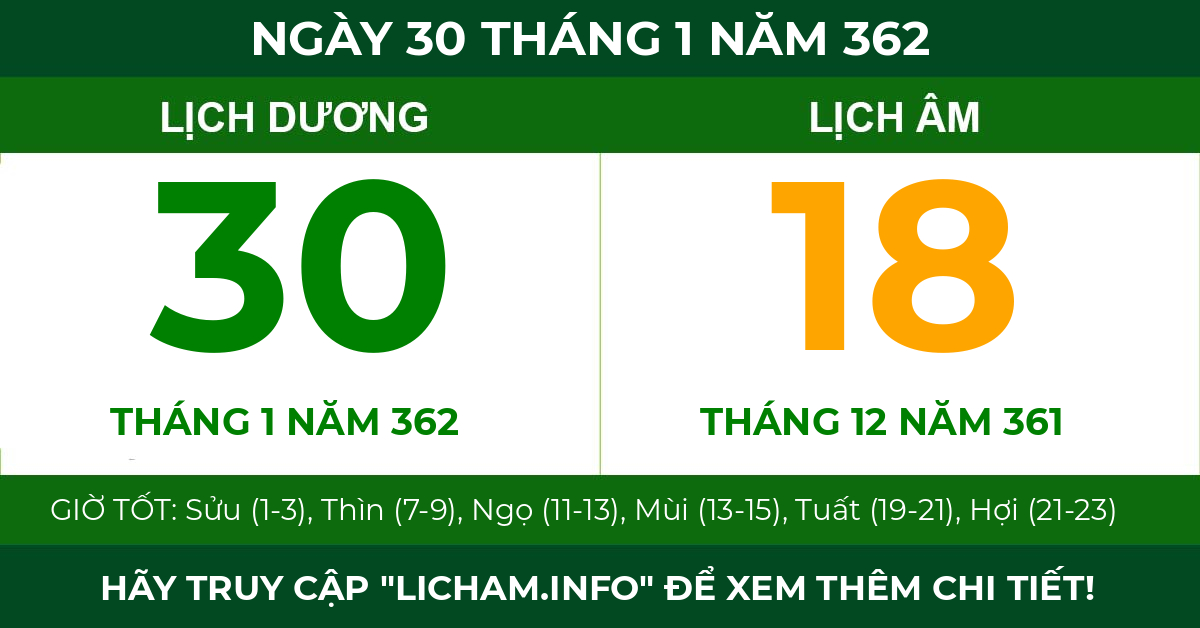 lịch âm ngày 30 tháng 1 năm 362