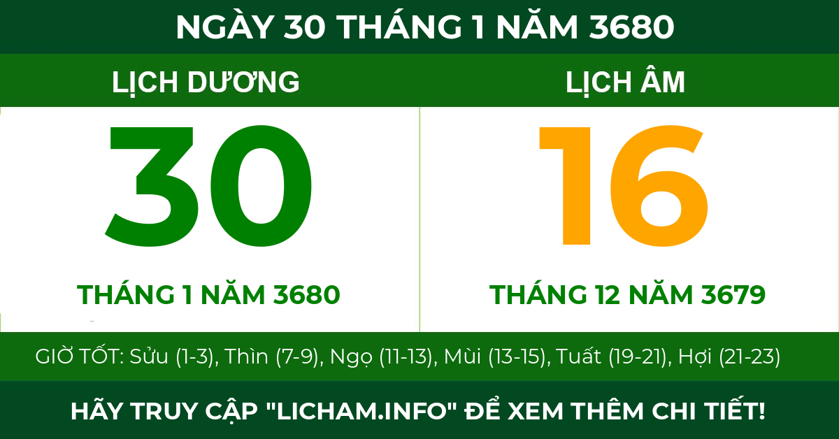 lịch âm ngày 30 tháng 1 năm 3680