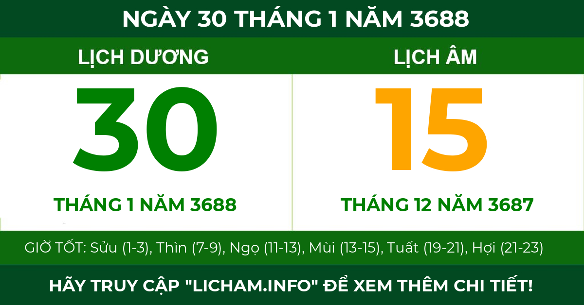 lịch âm ngày 30 tháng 1 năm 3688