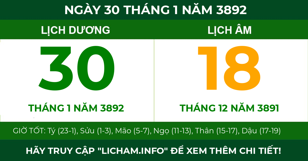 lịch âm ngày 30 tháng 1 năm 3892
