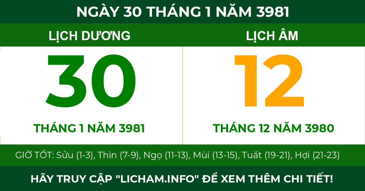 lịch âm ngày 30 tháng 1 năm 3981