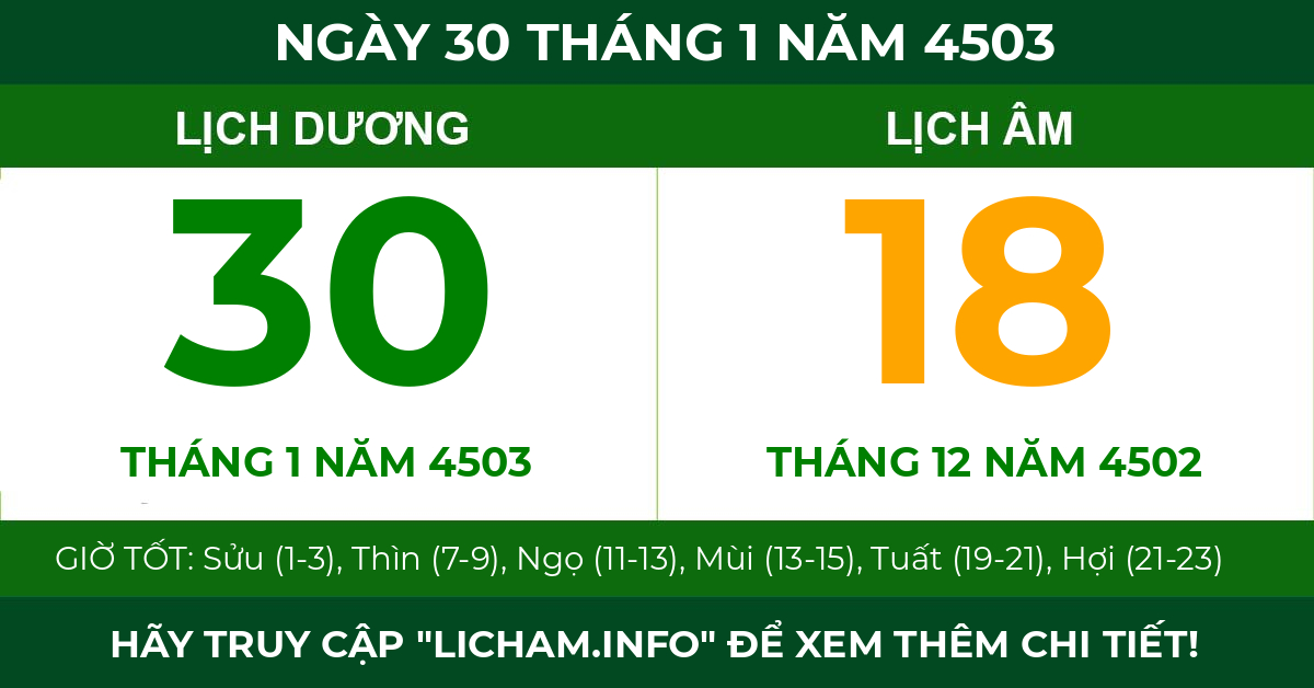 lịch âm ngày 30 tháng 1 năm 4503