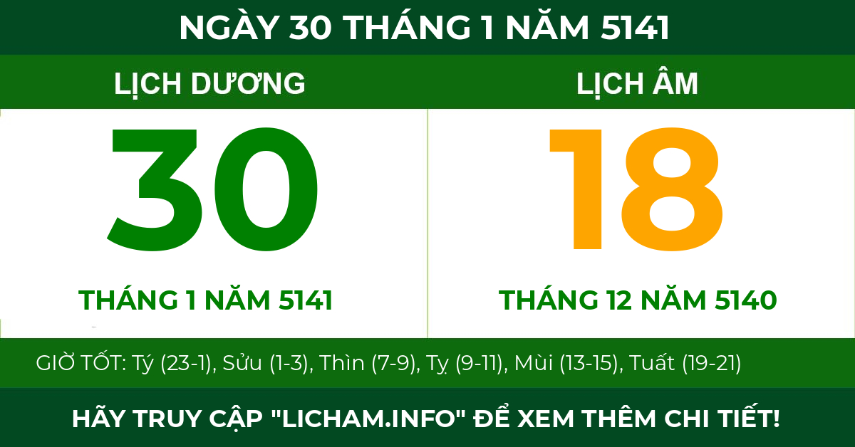 lịch âm ngày 30 tháng 1 năm 5141