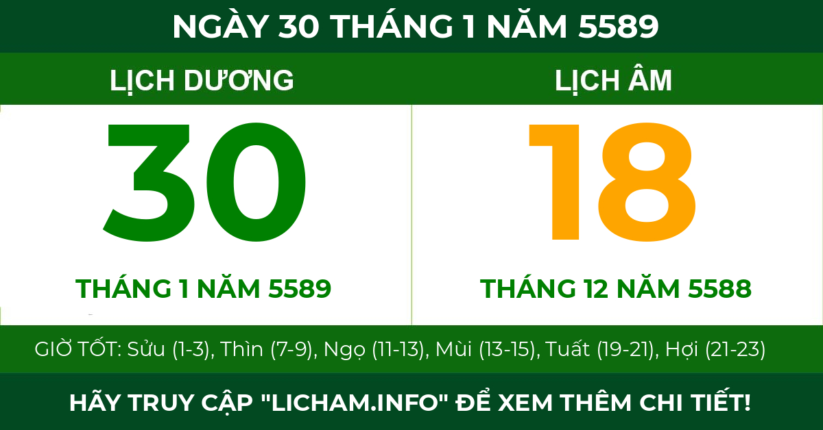 lịch âm ngày 30 tháng 1 năm 5589