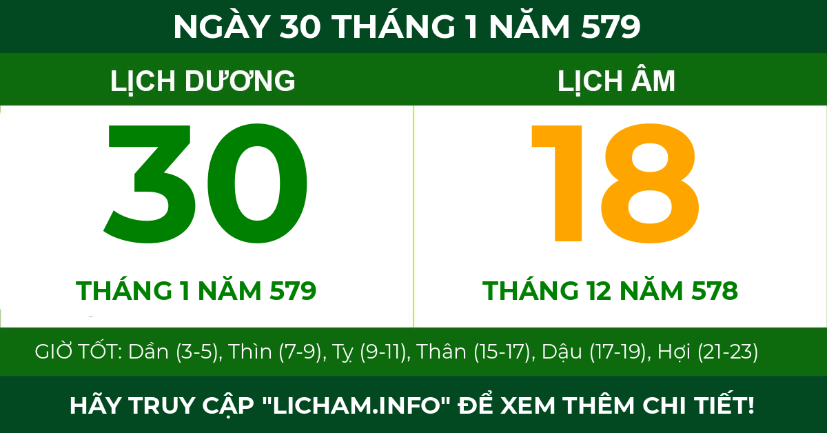 lịch âm ngày 30 tháng 1 năm 579