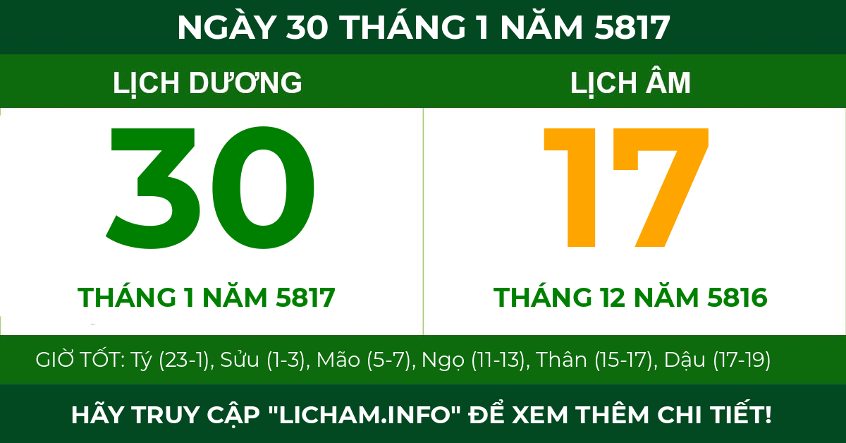 lịch âm ngày 30 tháng 1 năm 5817
