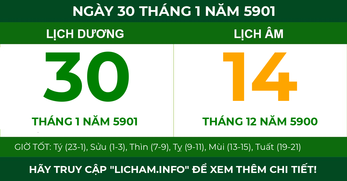 lịch âm ngày 30 tháng 1 năm 5901