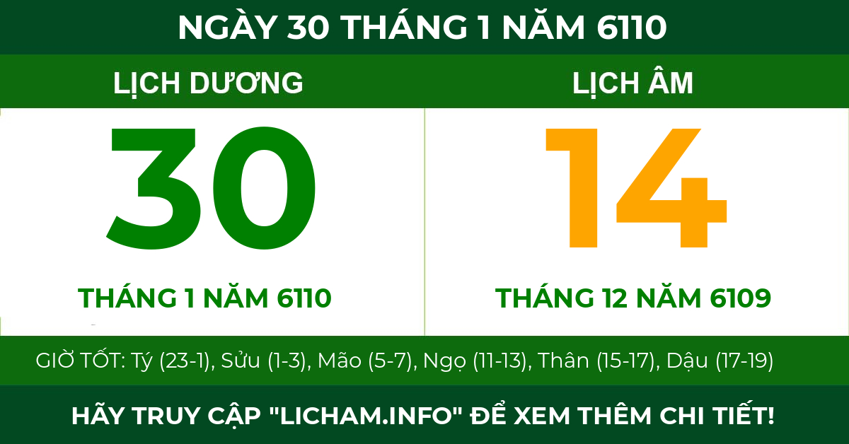 lịch âm ngày 30 tháng 1 năm 6110