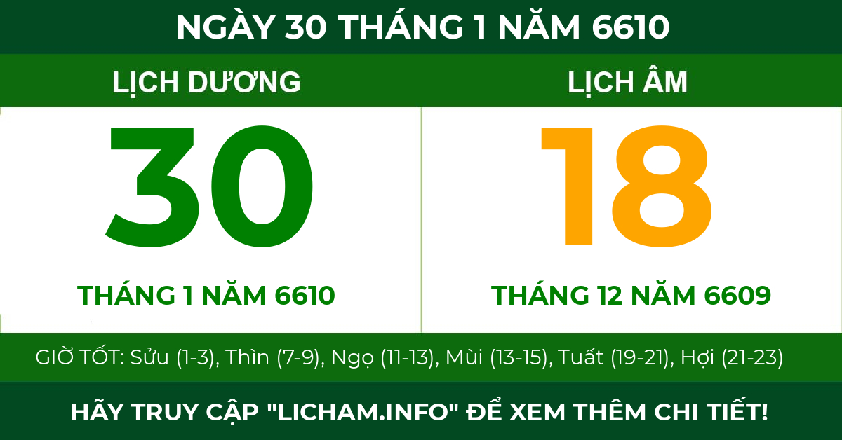 lịch âm ngày 30 tháng 1 năm 6610