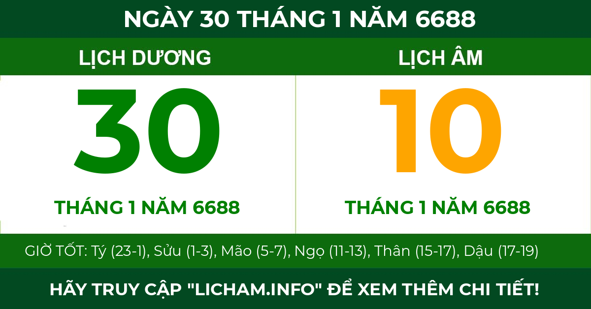lịch âm ngày 30 tháng 1 năm 6688