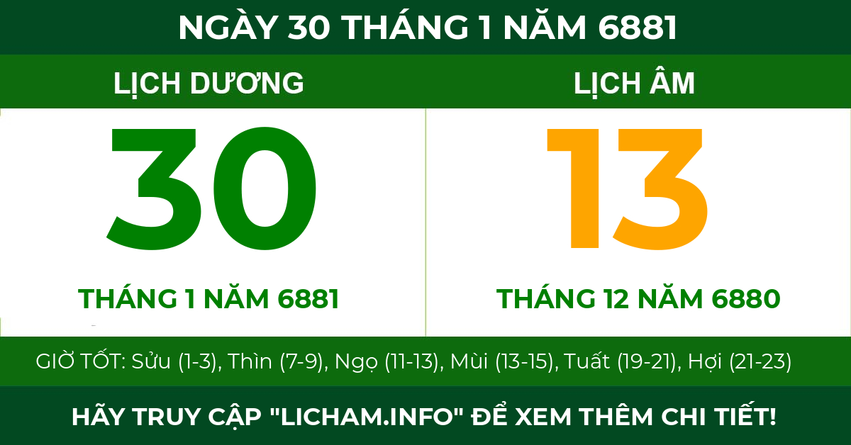 lịch âm ngày 30 tháng 1 năm 6881