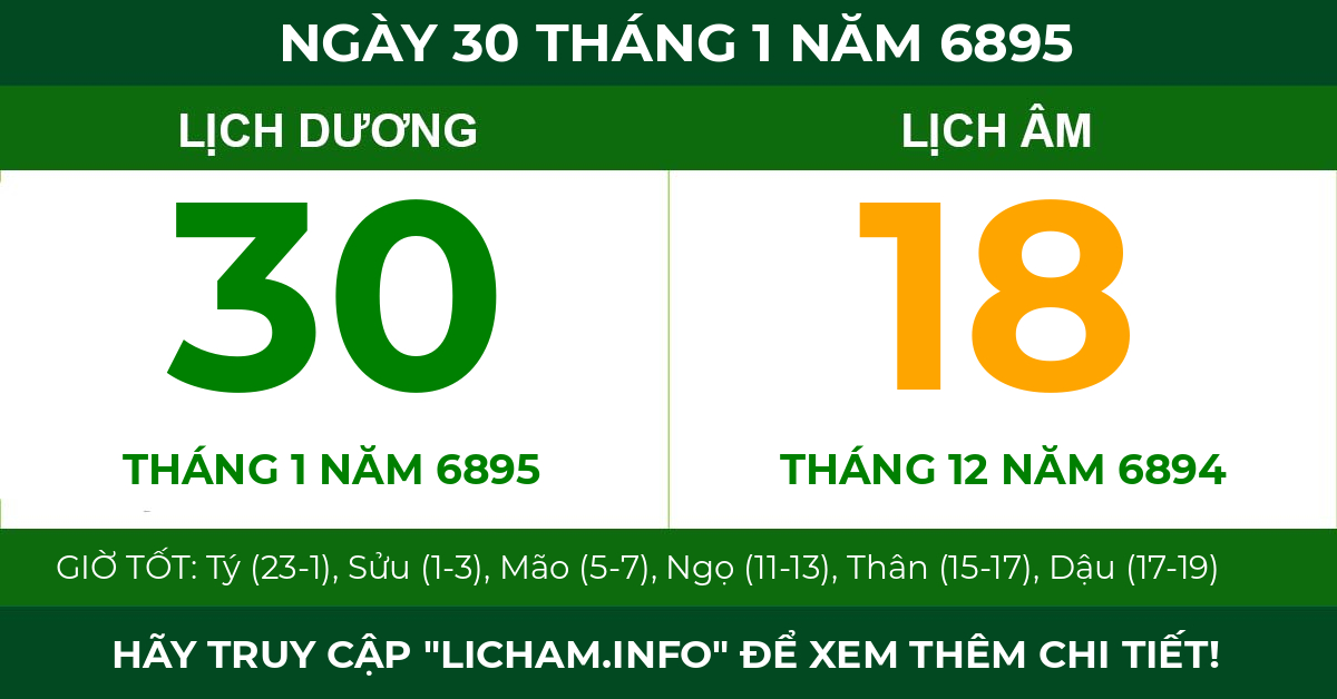 lịch âm ngày 30 tháng 1 năm 6895