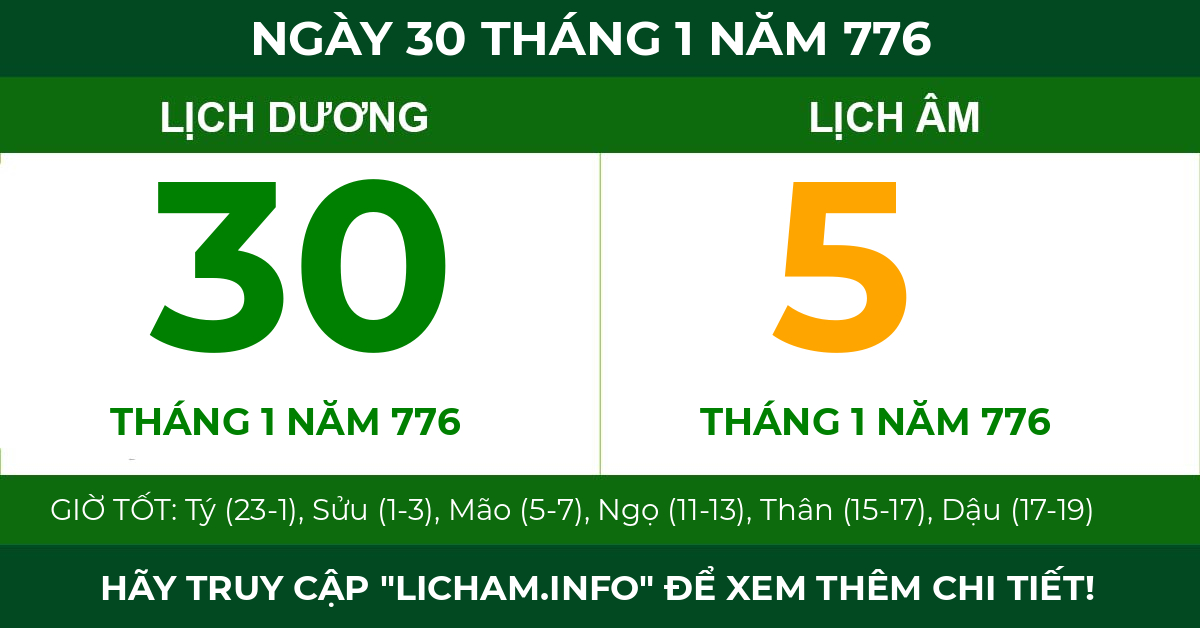 lịch âm ngày 30 tháng 1 năm 776