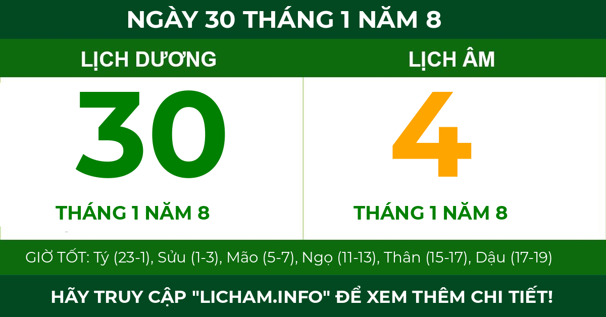 lịch âm ngày 30 tháng 1 năm 8