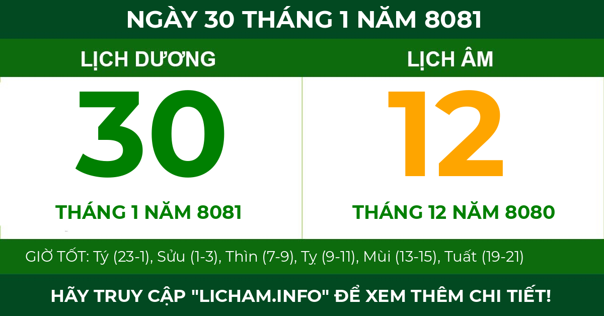 lịch âm ngày 30 tháng 1 năm 8081
