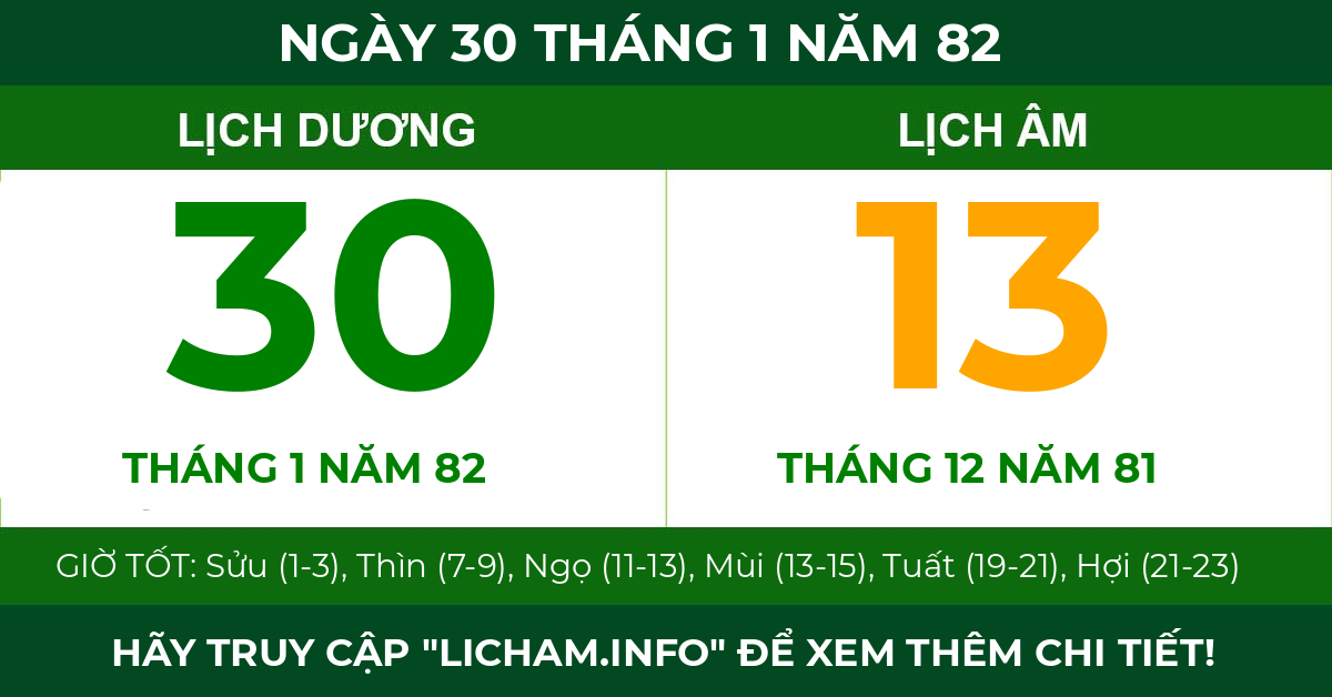 lịch âm ngày 30 tháng 1 năm 82