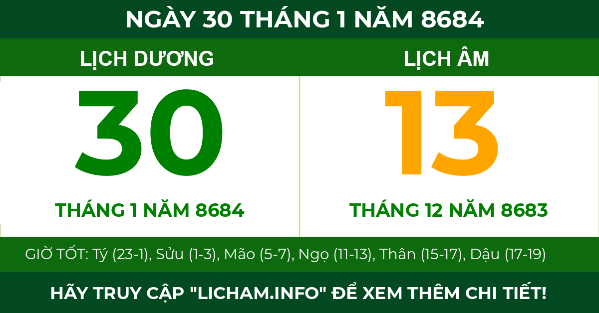 lịch âm ngày 30 tháng 1 năm 8684