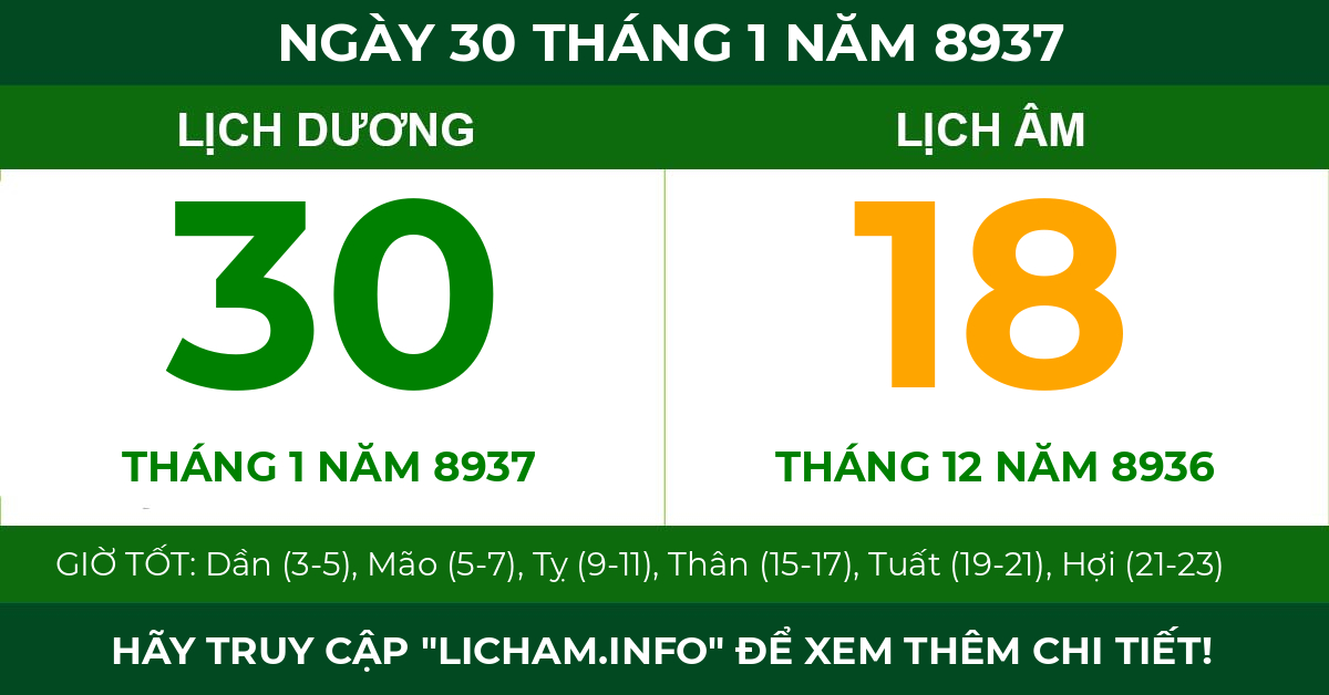lịch âm ngày 30 tháng 1 năm 8937